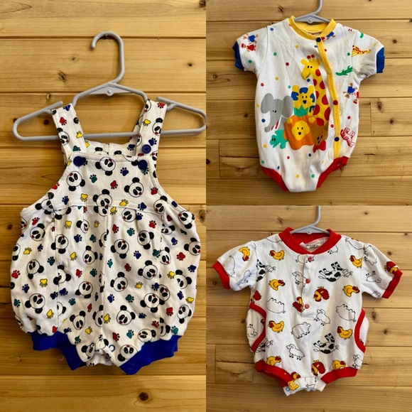 Vintage Other - Vintage 6 Months Baby Animal Bundle Bodysuits Overalls Cotton Retro Colorful